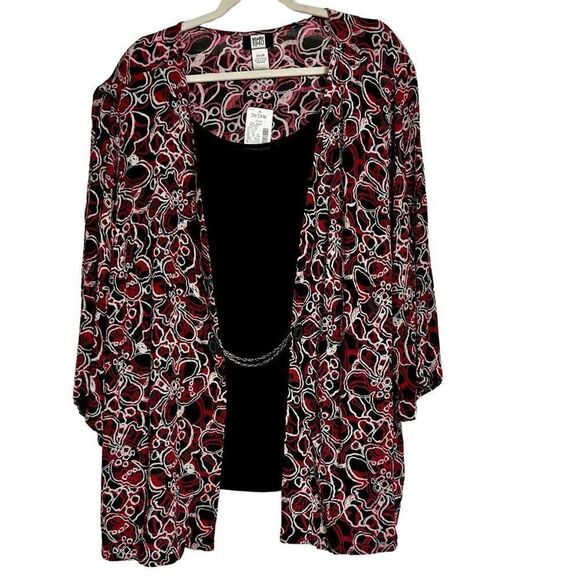 Studio 1940 Blouse Women's Size 26/28W Black & Red Open Front Attached Tank Top - Picture 1 of 9